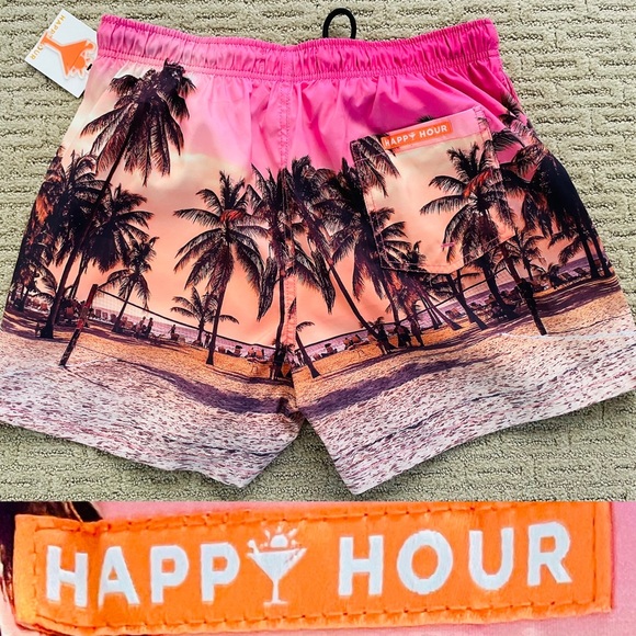 HAPPY HOUR New-With-Tags MAGIC SUNSET Hawaiian BEACH Print SWIM TRUNKS XL - Picture 2 of 11